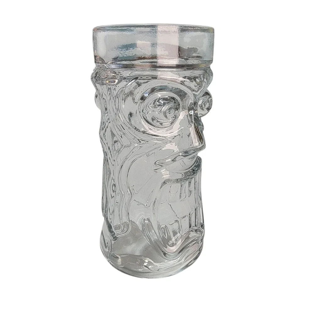 Anchor Hocking‎ Clear Glass Screaming Tiki  Face Tumbler 6